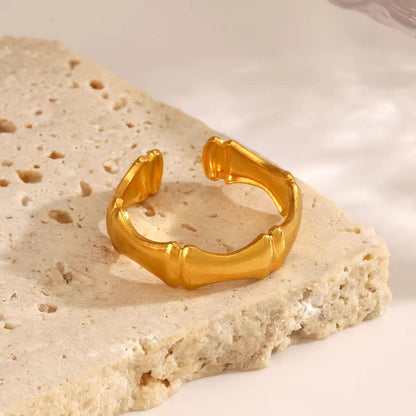 SJ 688 - Bamboo Modern Ring Adjustable 18k Gold PVD plated stainless steel - Anti tarnish