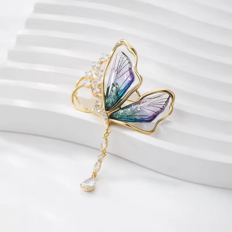 BR 24 purplish blue half butterfly Zircon Brooch ( 1 PC ) Anti Resistant