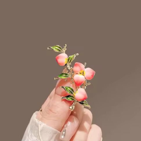 BR 34 PEACH BRANCH CUTE  Zircon Brooch ( 1 PC ) Anti Resistant
